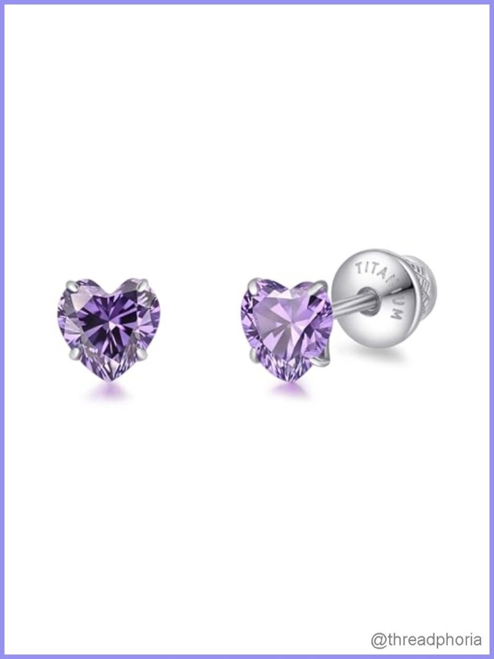 Heart Cubic Zirconia Stud Earrings Titanium Screw Back Hypoallergenic
